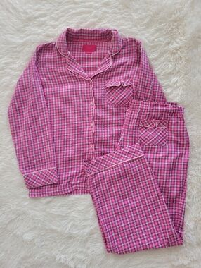 Victoria's Secret Flannel Pajamas Pink, Navy, White Plaid Women's Size Medium